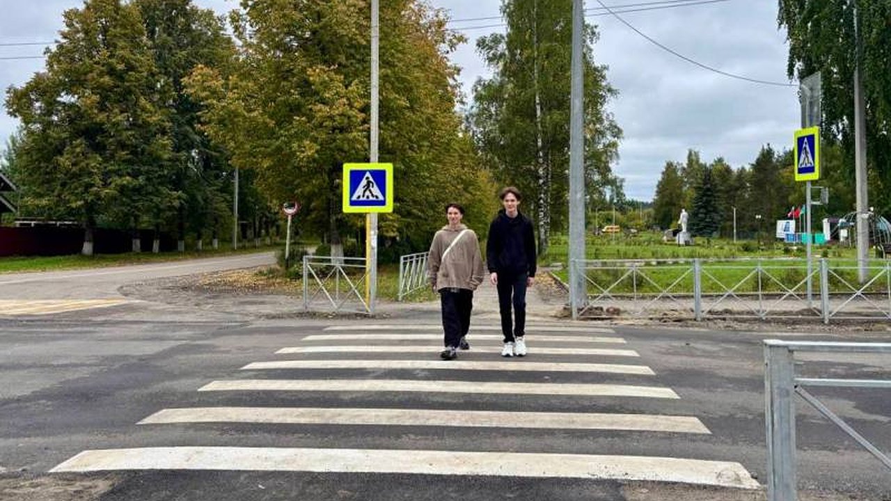 Главная картинка новости: В Костромской области пешеходный переход обезопасили проекционной зеброй для подсветки