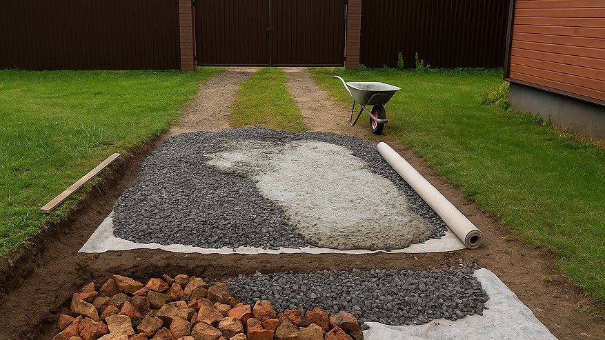 Главная картинка новости: Залил площадку перед воротами покрытием, которое в 2 раза дешевле асфальта: показываю 2 рабочих способа