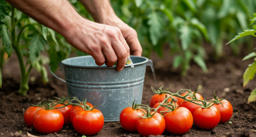 1 ампула в ведро — и томаты «шпарят» урожай круче чем на навозе: 18 кг с куста — легко и без усилий