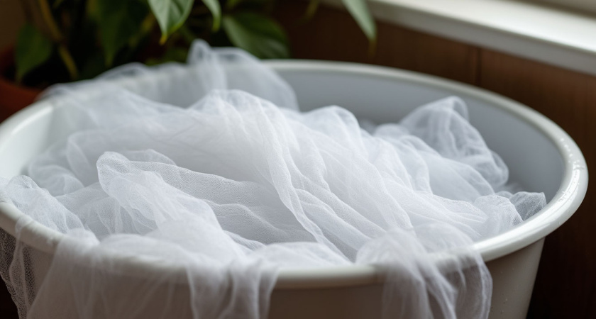 Перед стиркой всегда замачиваю тюль в воде с солью: копеечный лайфхак возвращает изделию белоснежный вид