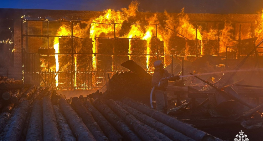 В Костромской области огнеборцы почти 9 часов тушили пожар на пилораме