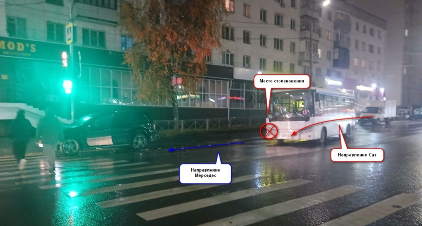 В Костроме на Кинешемском шоссе столкнулись SAZ и Mercedes: пострадала пассажирка