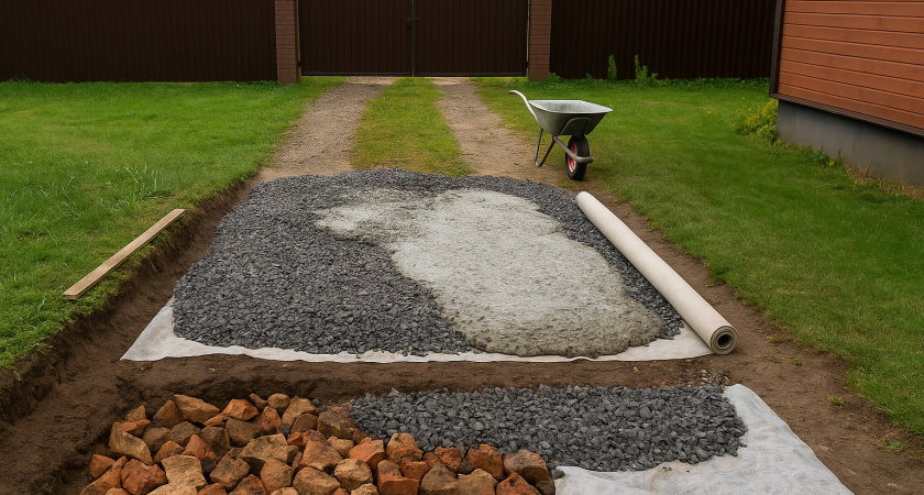 Залил площадку перед воротами покрытием, которое в 2 раза дешевле асфальта: показываю 2 рабочих способа
