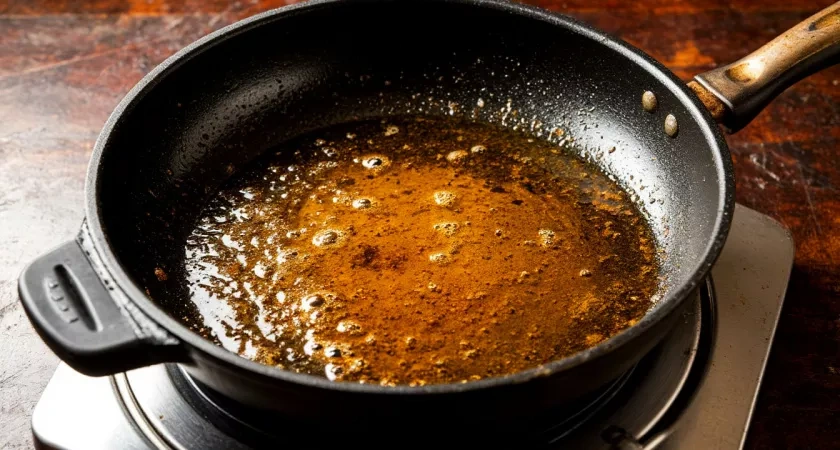 Два пакетика заливаю кипятком, и сковородка блестит как бриллиант: от жира и нагара не остается и следа