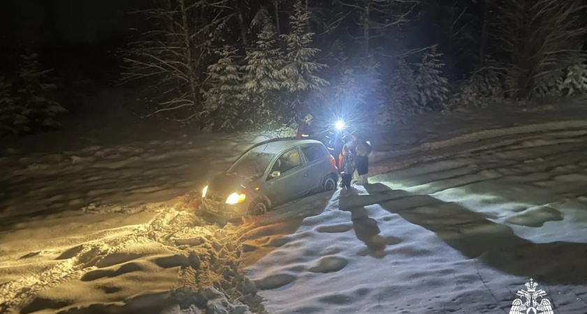 Пожарные Мантурова спасли мать с пятилетним ребёнком из застрявшего в кювете автомобиля