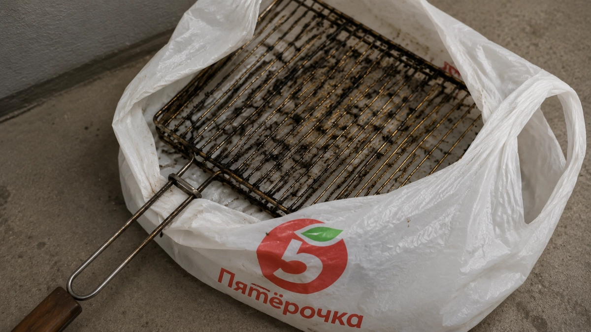 Грязную решетку после пикника кладу в пакет из «Пятерочки»: заливаю 2 ложки средства - утром она блестит как новая