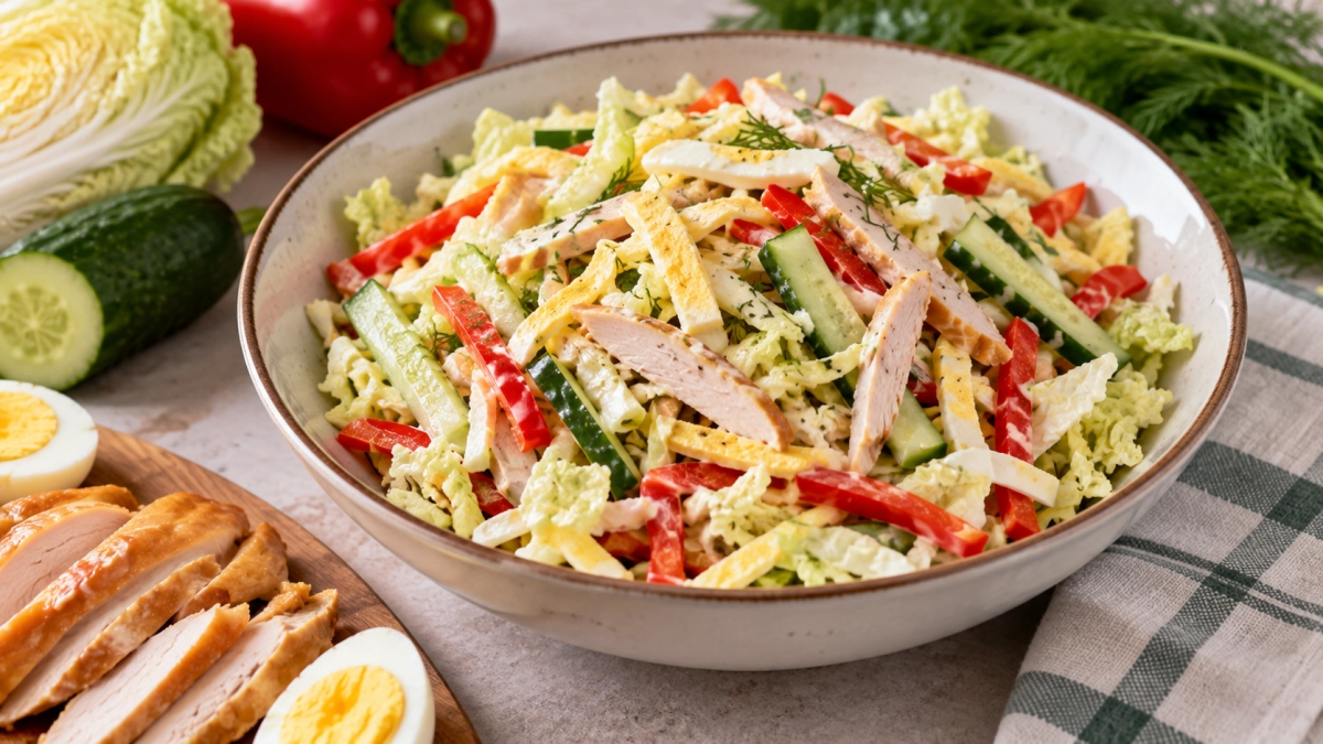 Беру пекинскую капусту и 1 огурец — получаю салат вкуснее «Оливье»: готовится 5 минут, съедается ещё быстрее