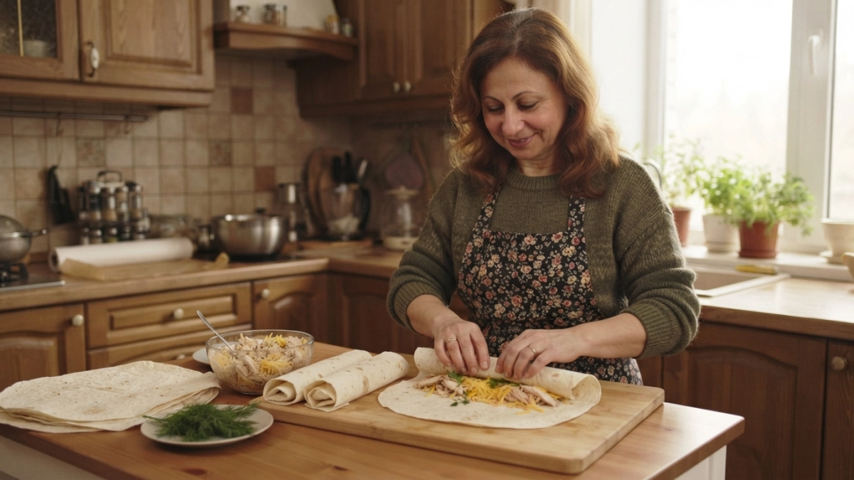Остался лаваш — просто добавляю курицу и сыр: на столе сытный домашний пирог за полчаса
